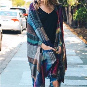 *NEW* Plaid Poncho with pockets- Fuchsia
